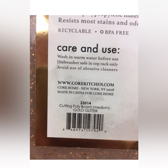 New Core Kitchen Cutting Poly Board Gold Glitter Medium Size 8”x12” - Picture 3 of 8